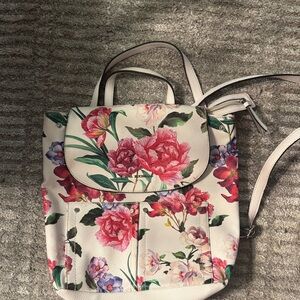 Floral Cream Backpack with Pink and Green Accents